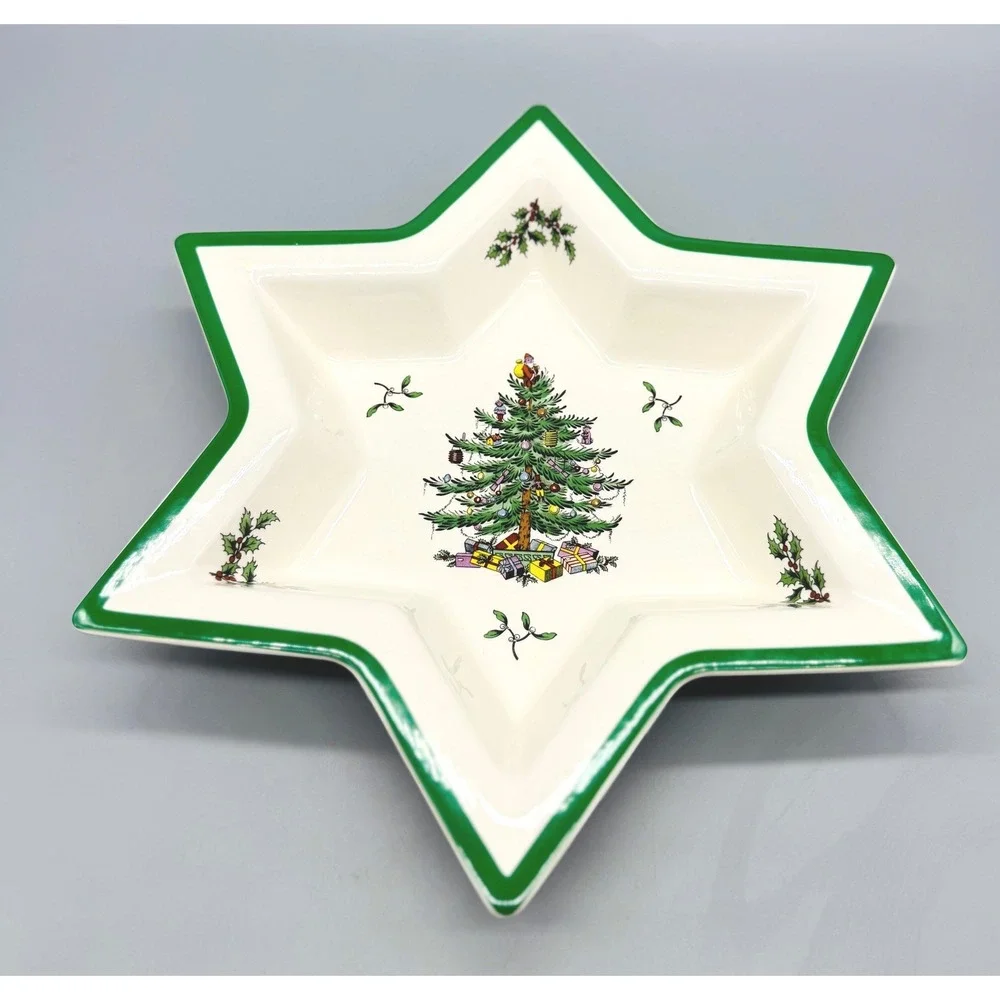 Spode Christmas Tree Star Serving Dish Holiday England S3324 A0 12 inch